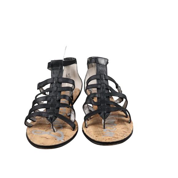 Sam Edelman Shoes Womens 7.5 Sandal Leather Caged Buckle Strappy Low Wedge Donna - Picture 2 of 12